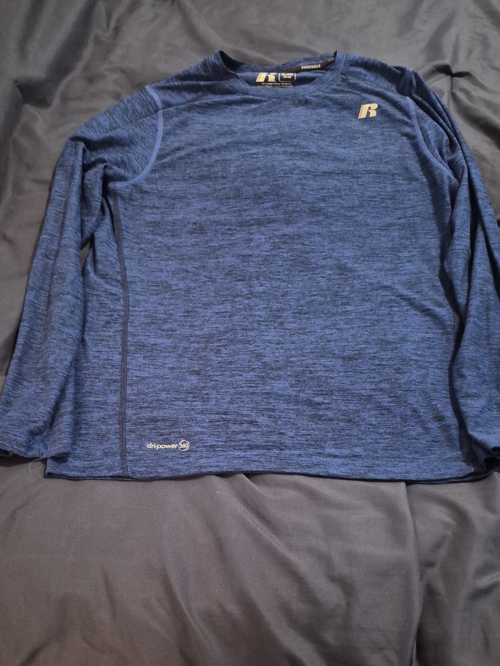 Russell Athletic Boys' Long Sleeve Dri-Power Heathered Navy Blue Tee